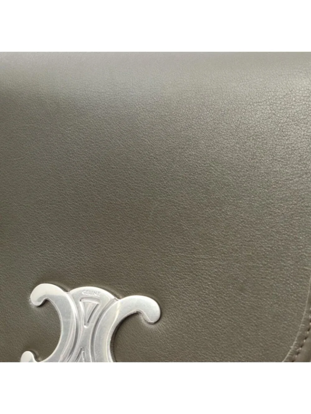 Celine Shoulder Bag Small Besace Strap Triomphe Olive Leather